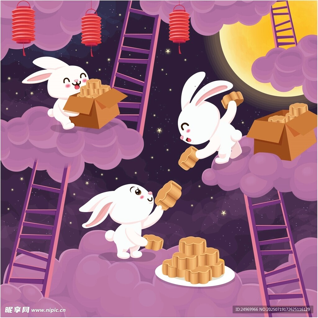 玉兔中秋夜捣药迎佳节