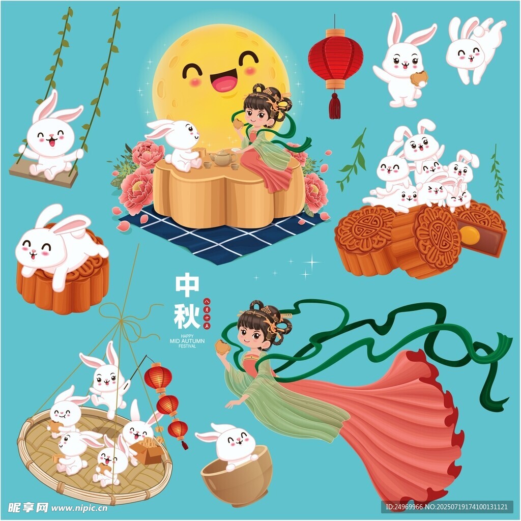 中秋玉兔贺岁插画
