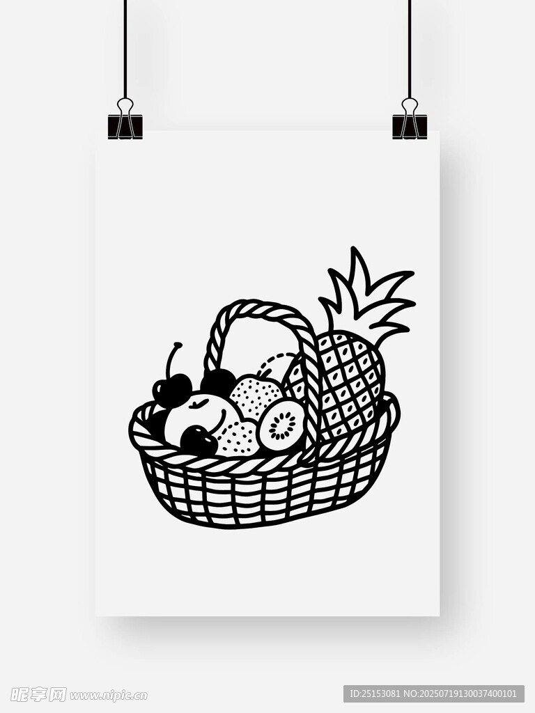 手绘水果篮插画