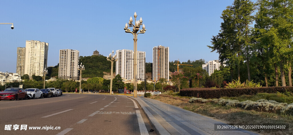 城市道路旁的现代建筑景观