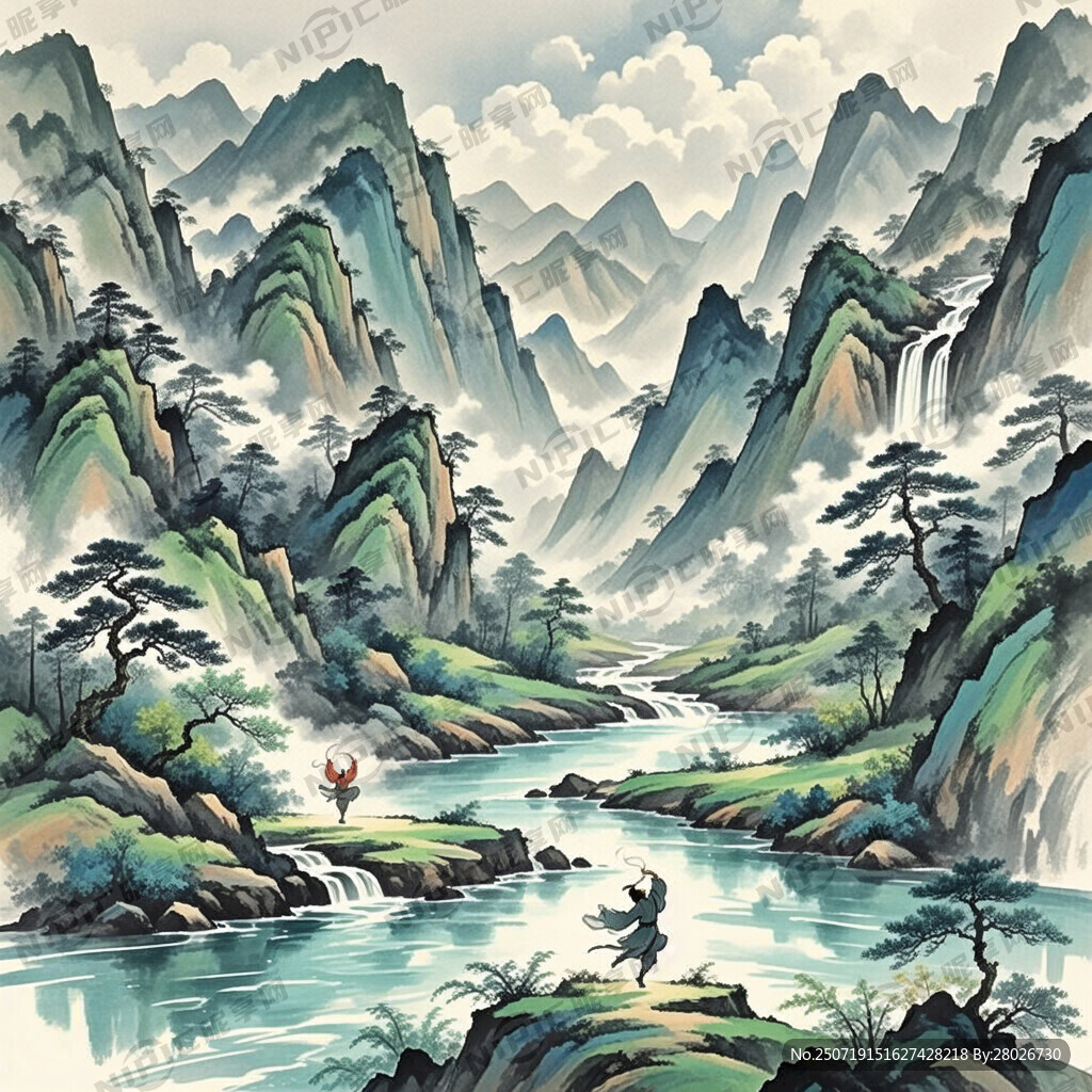 山谷 中国风 中国画 山水