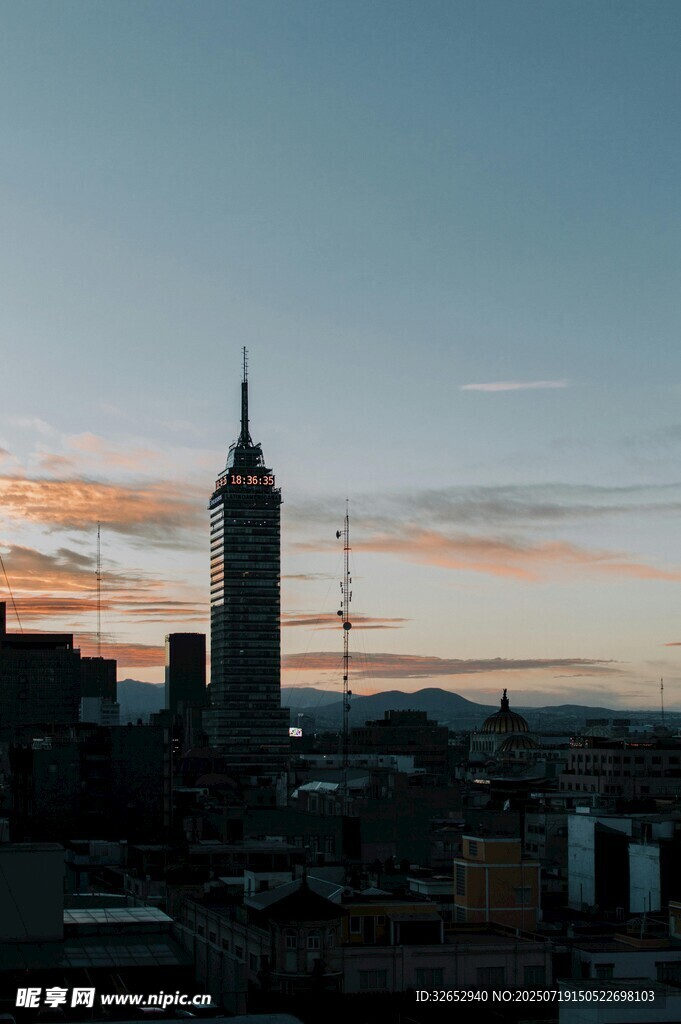 城市天际线的黄昏美景