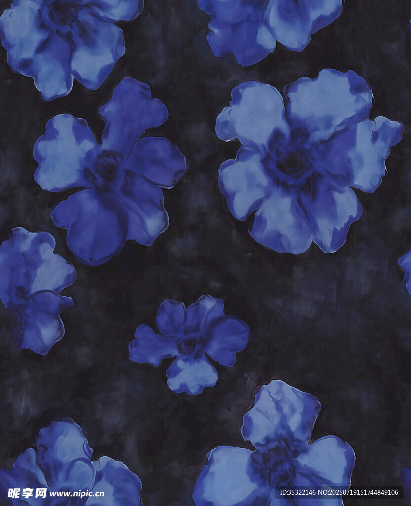 深蓝色花卉图案布料