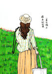 漫步田园的优雅女子