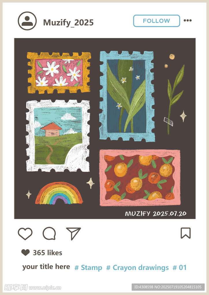 风景邮票蜡笔画 