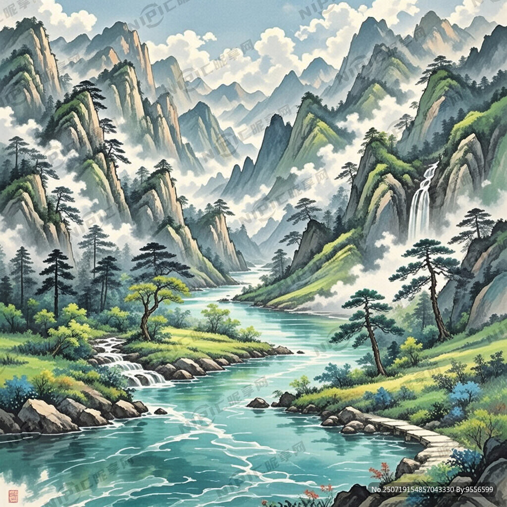 山谷 中国风 中国画 山水