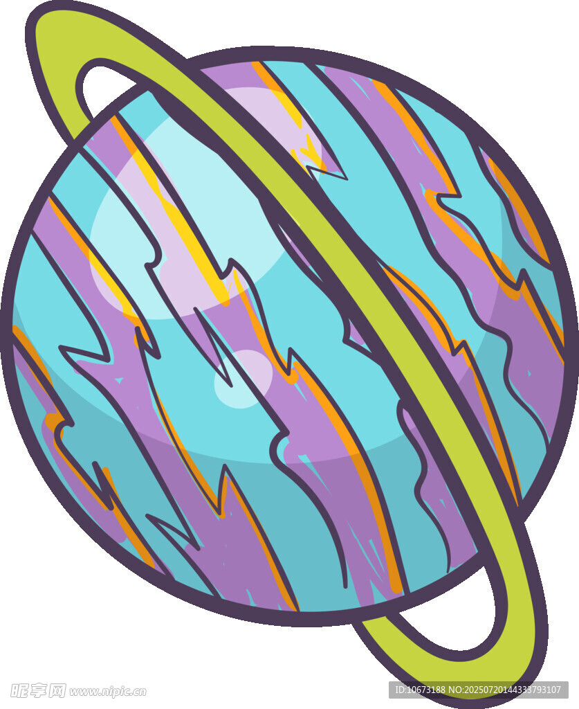 彩色条纹星球带环插画