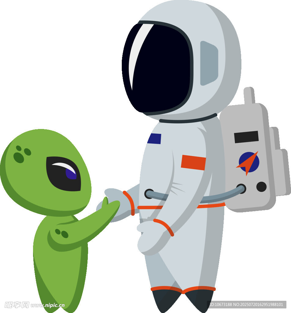 宇航员与外星生物友好握手
