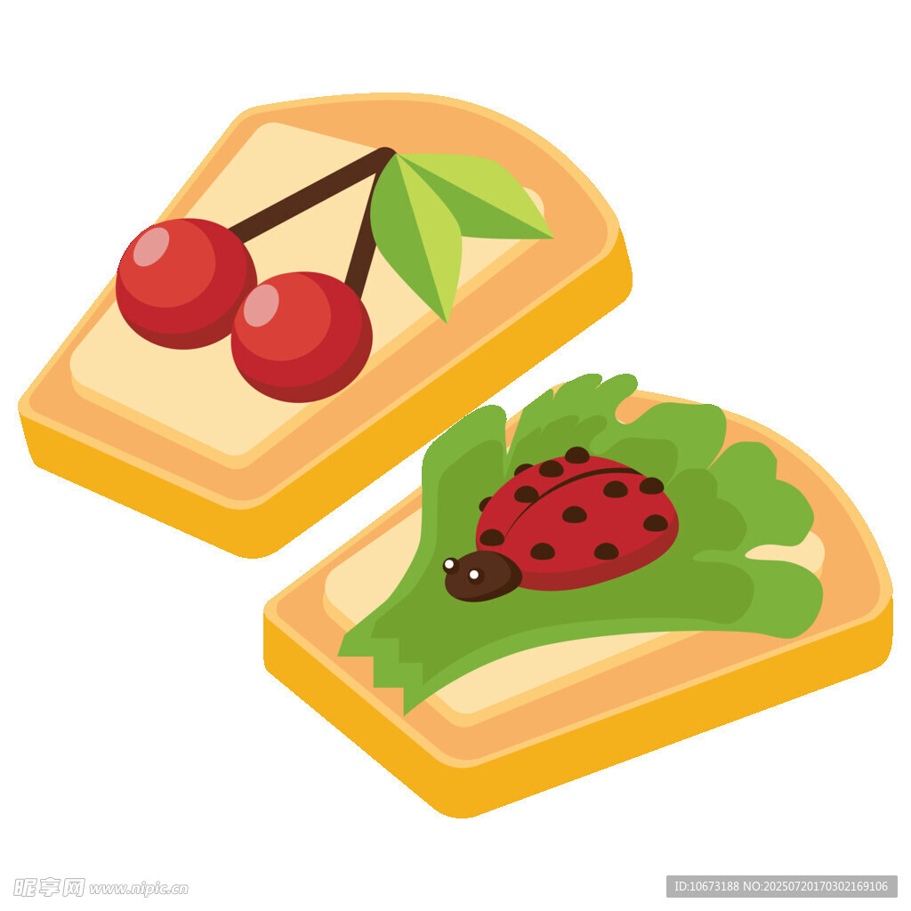 樱桃瓢虫装饰的美味面包