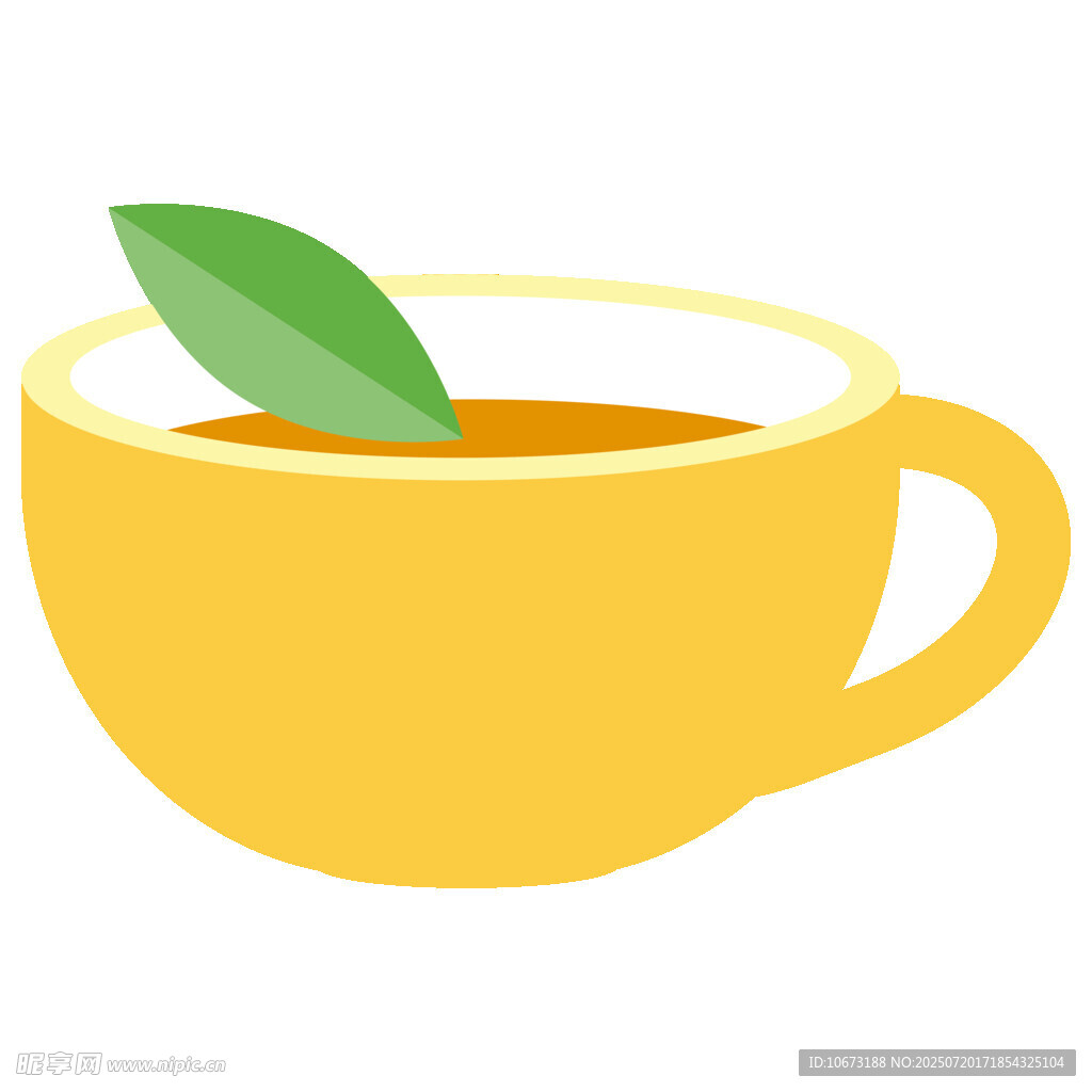 黄色茶杯中的绿叶茶饮
