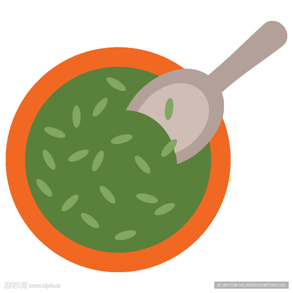 一碗绿色食物与勺子