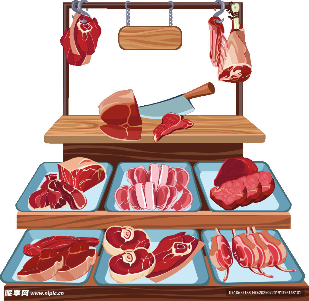 肉类摊位展示多样新鲜肉品