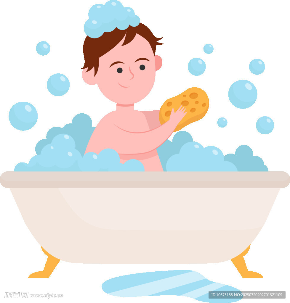 小孩愉快地在浴缸里洗澡