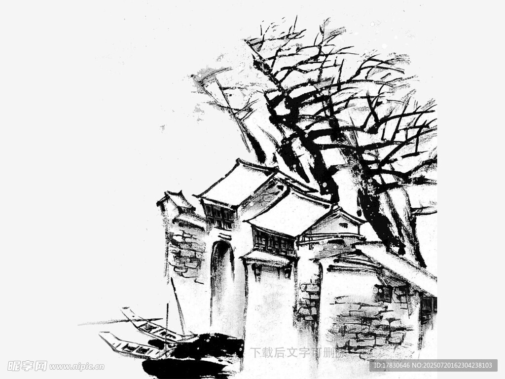 水墨风中式古建筑一角
