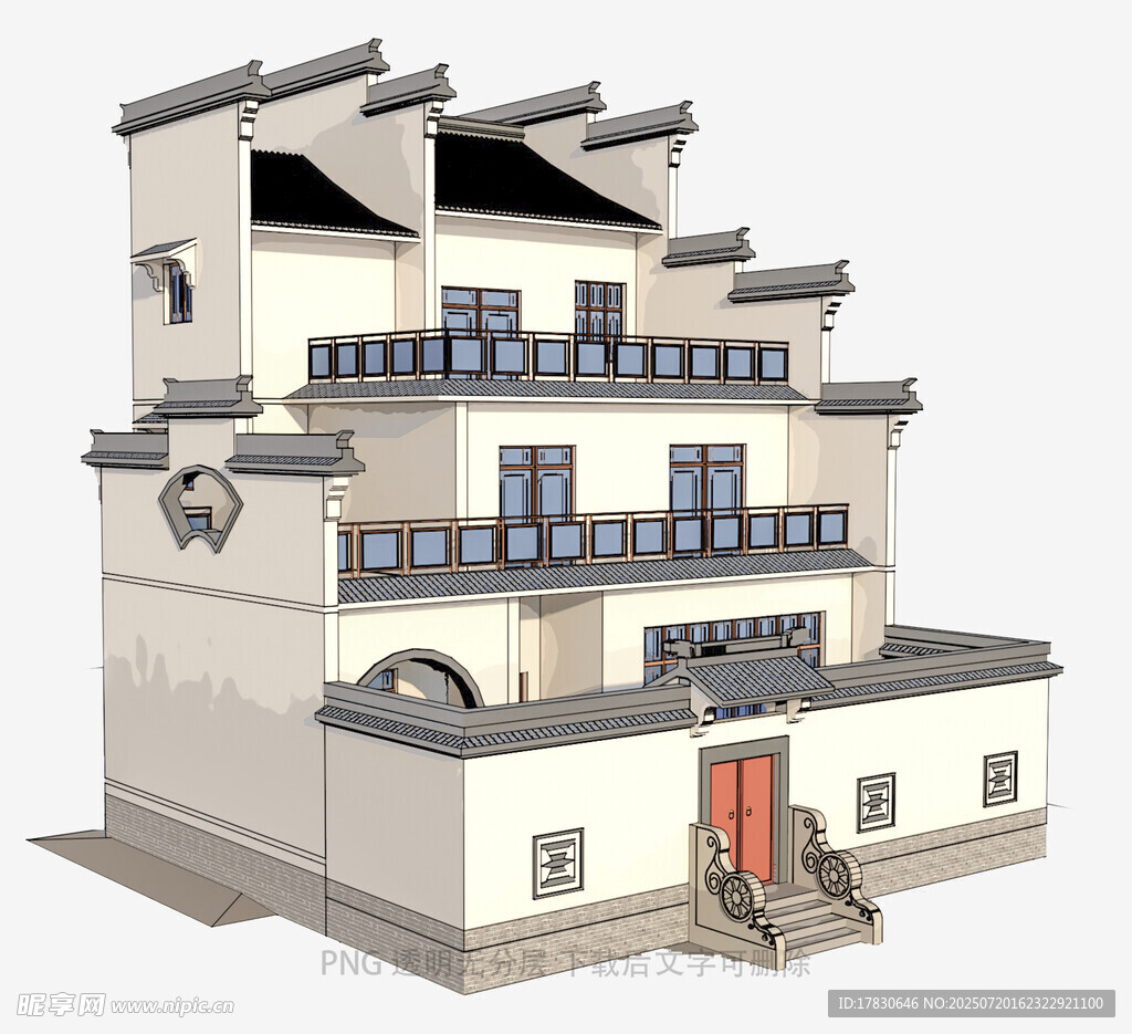 中式传统多层民居建筑模型