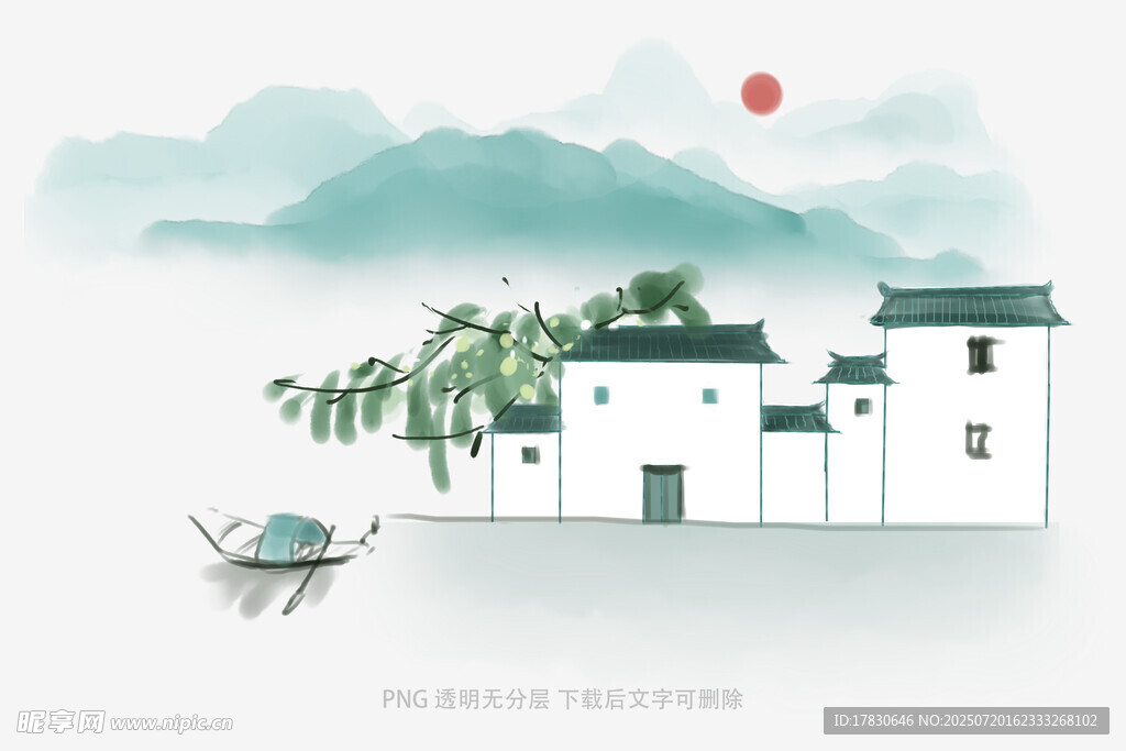 水墨江南乡村美景图