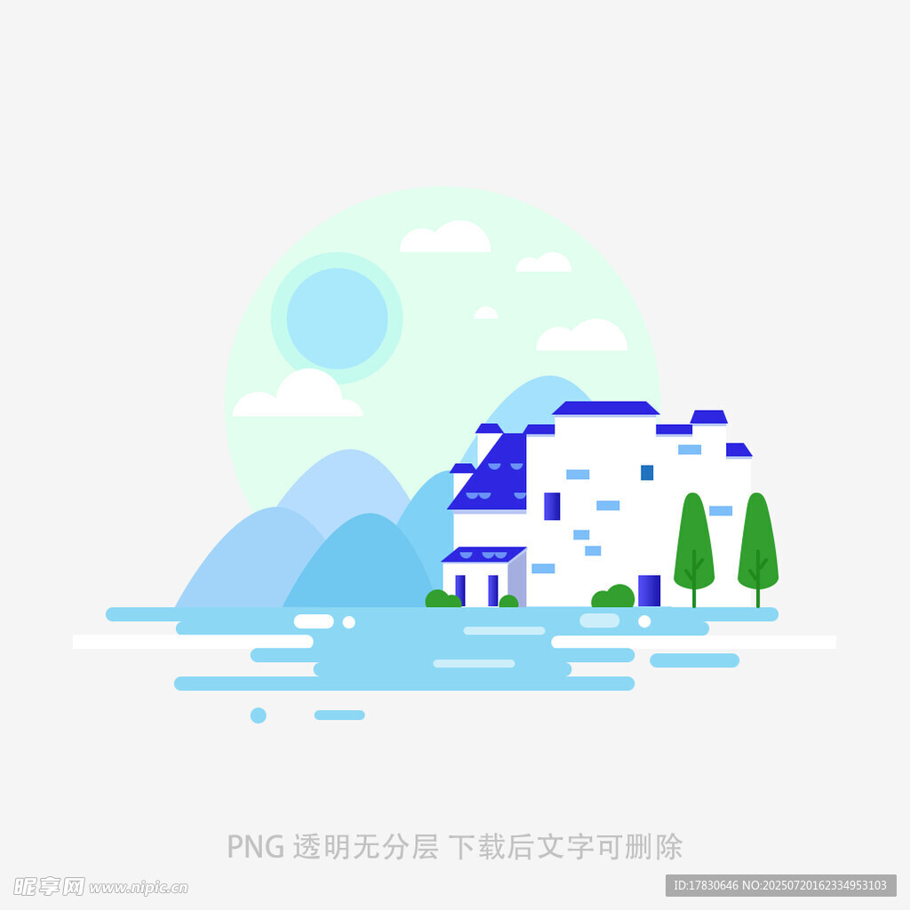 山间小屋风景插画