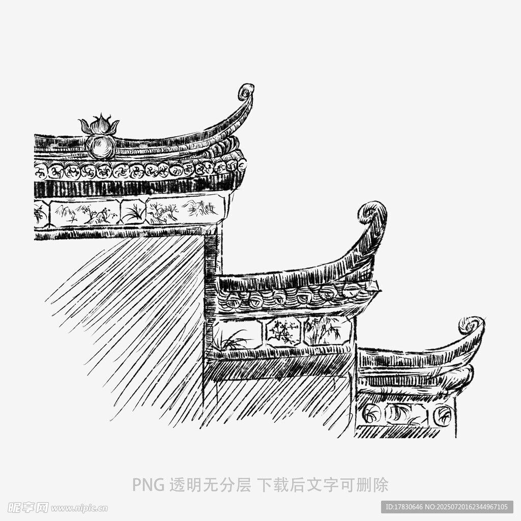 中式古建筑屋檐手绘图案
