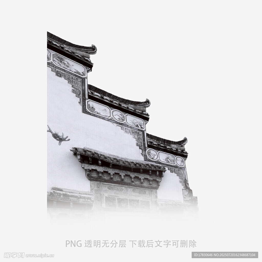 徽派建筑屋顶雪景