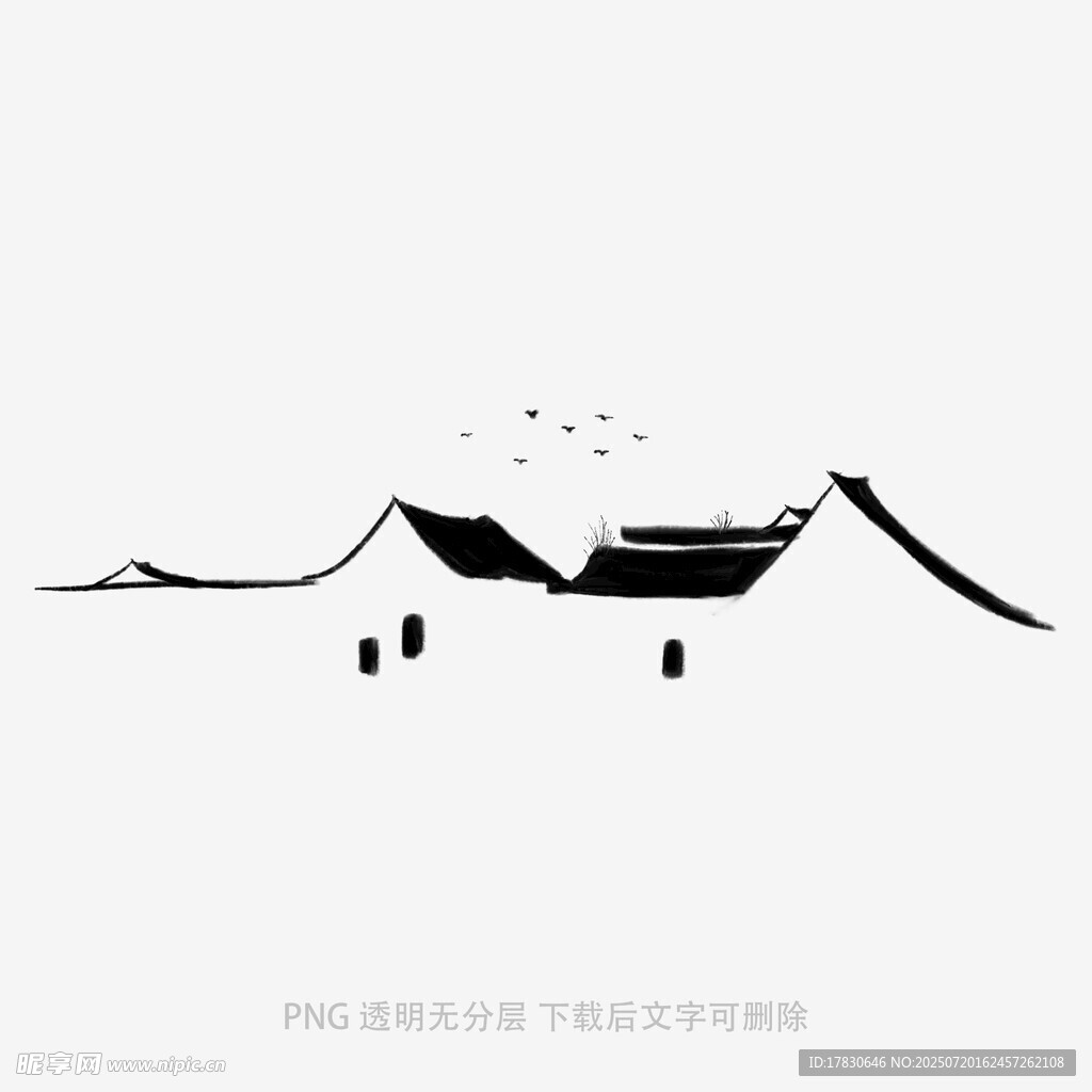 水墨风中式房屋简约插画