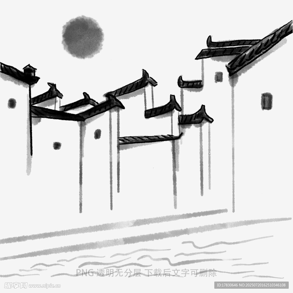 水墨江南古建筑风景图