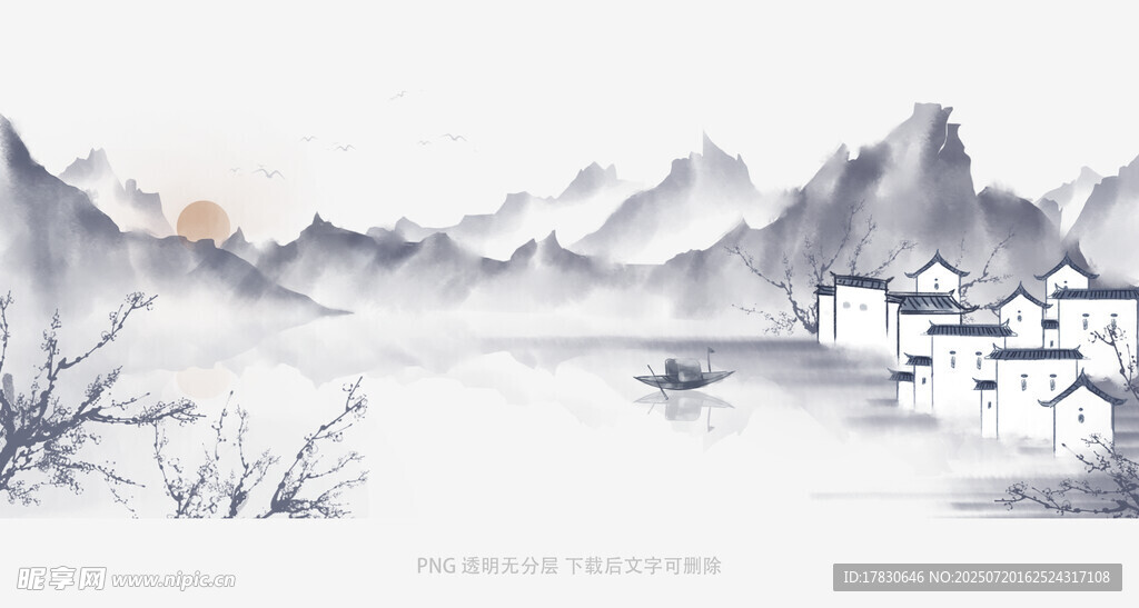 水墨山水间的静谧村落