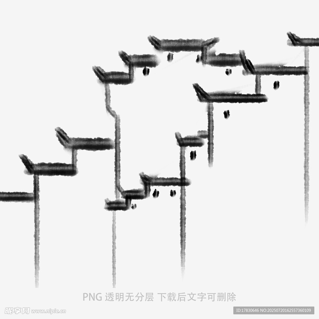 水墨风中式建筑屋檐线条