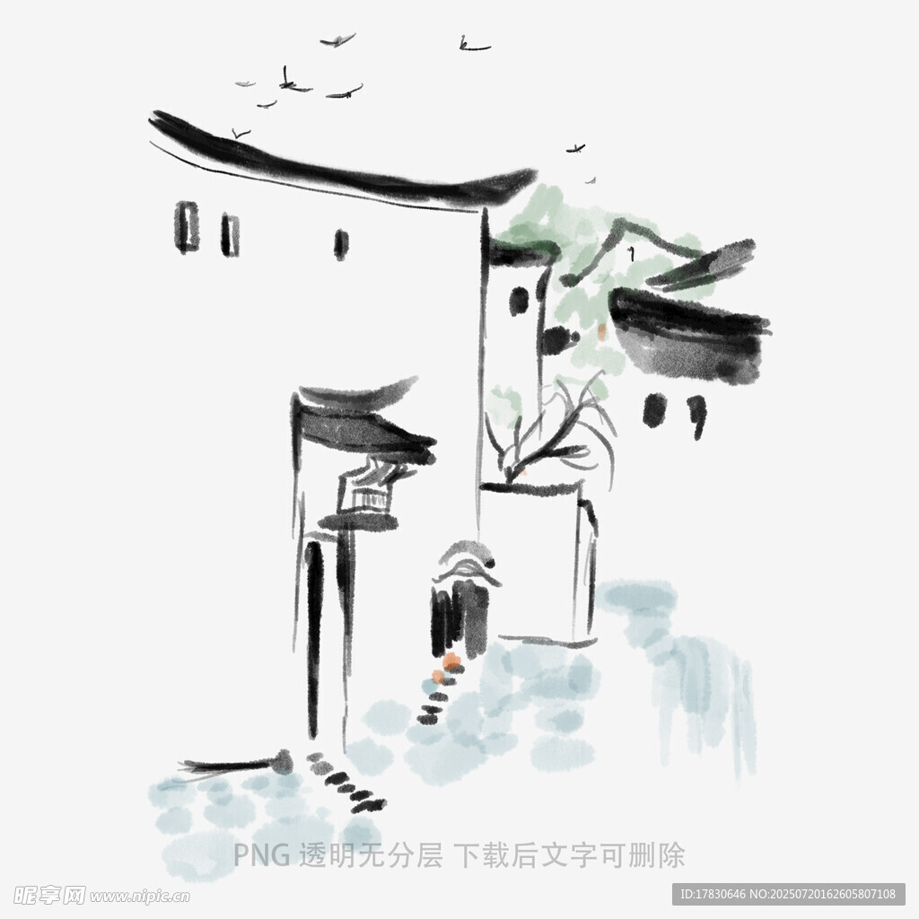 水墨古风巷弄中的独行者
