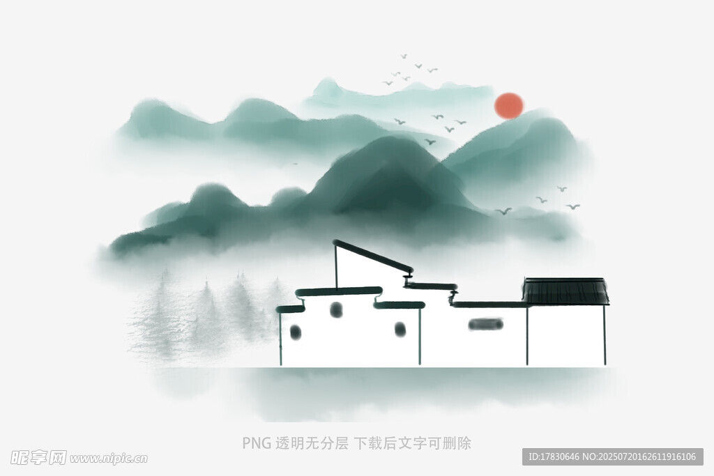 水墨山水间的中式建筑