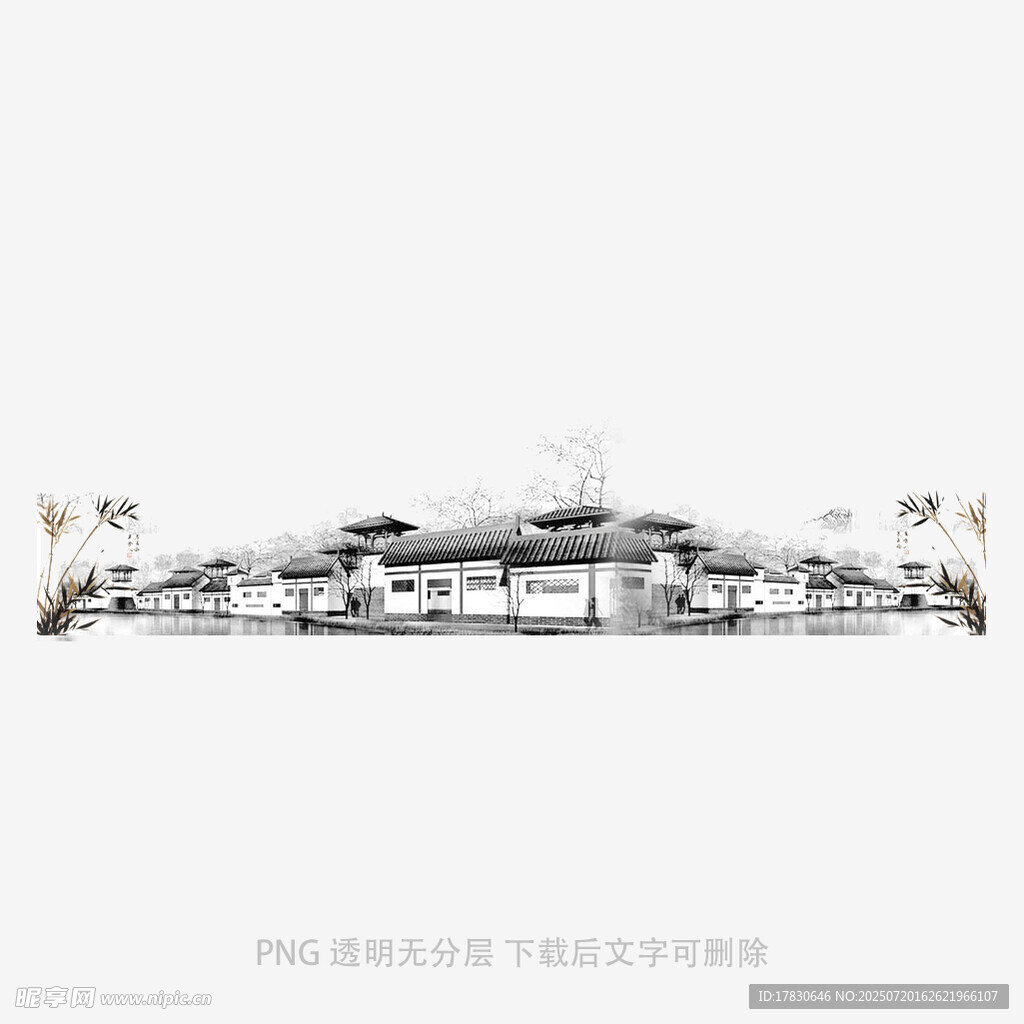 中式古建筑手绘外观图