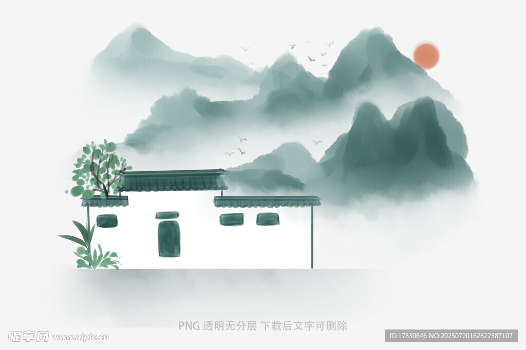 水墨山水间的静谧小屋