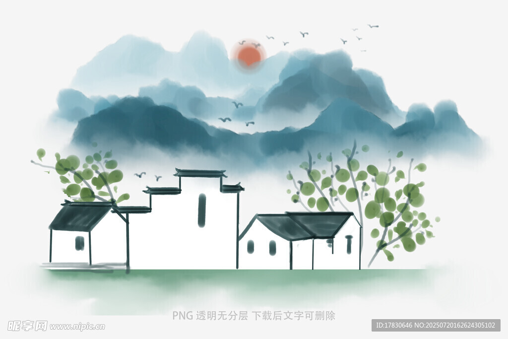 水墨乡村风景图