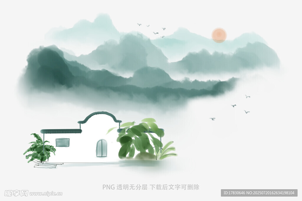 中式山水庭院意境图