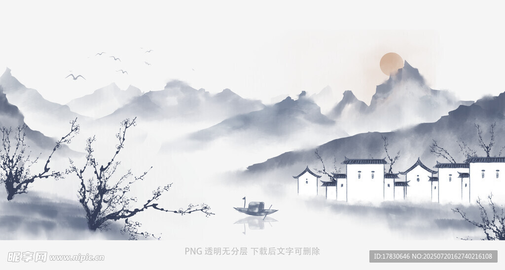 水墨山水间的静谧村落