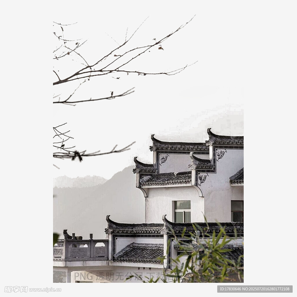 水墨风中式古建筑景致