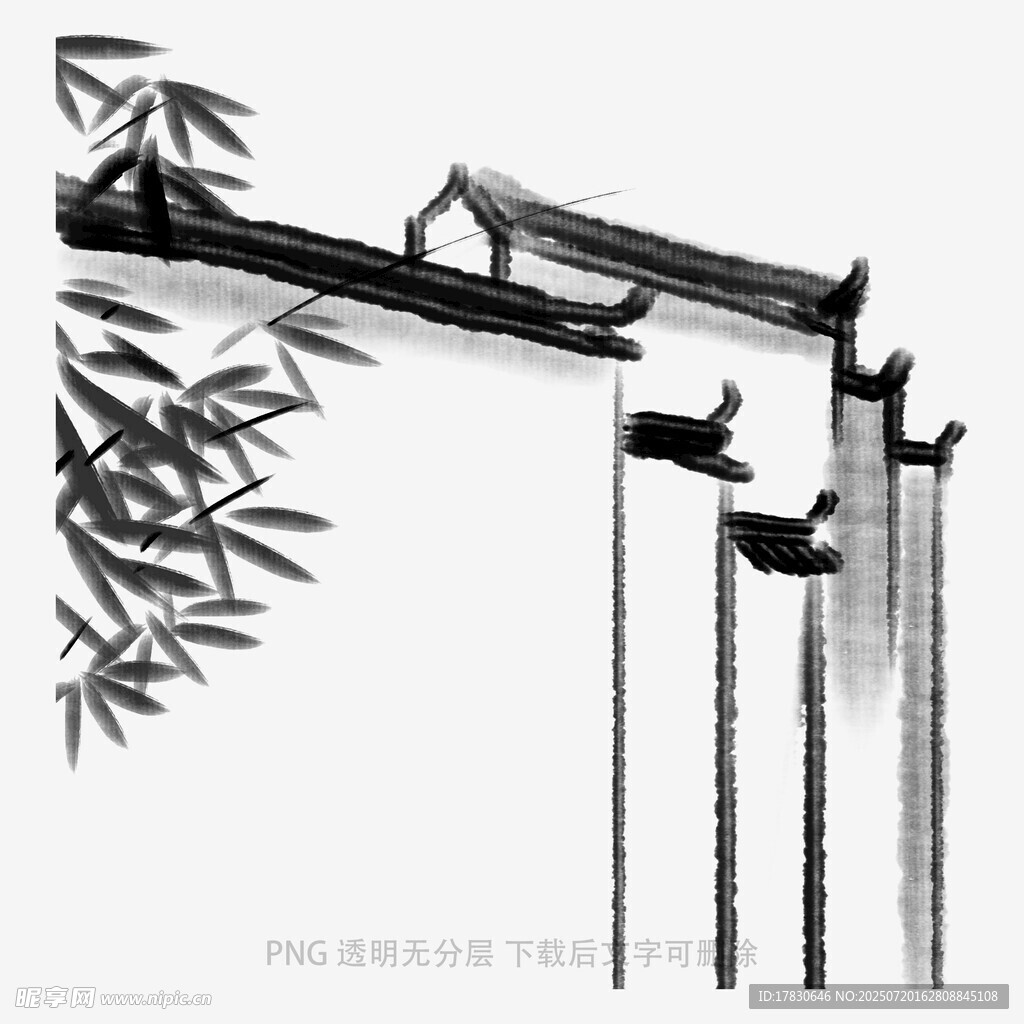 水墨风中式建筑与竹景