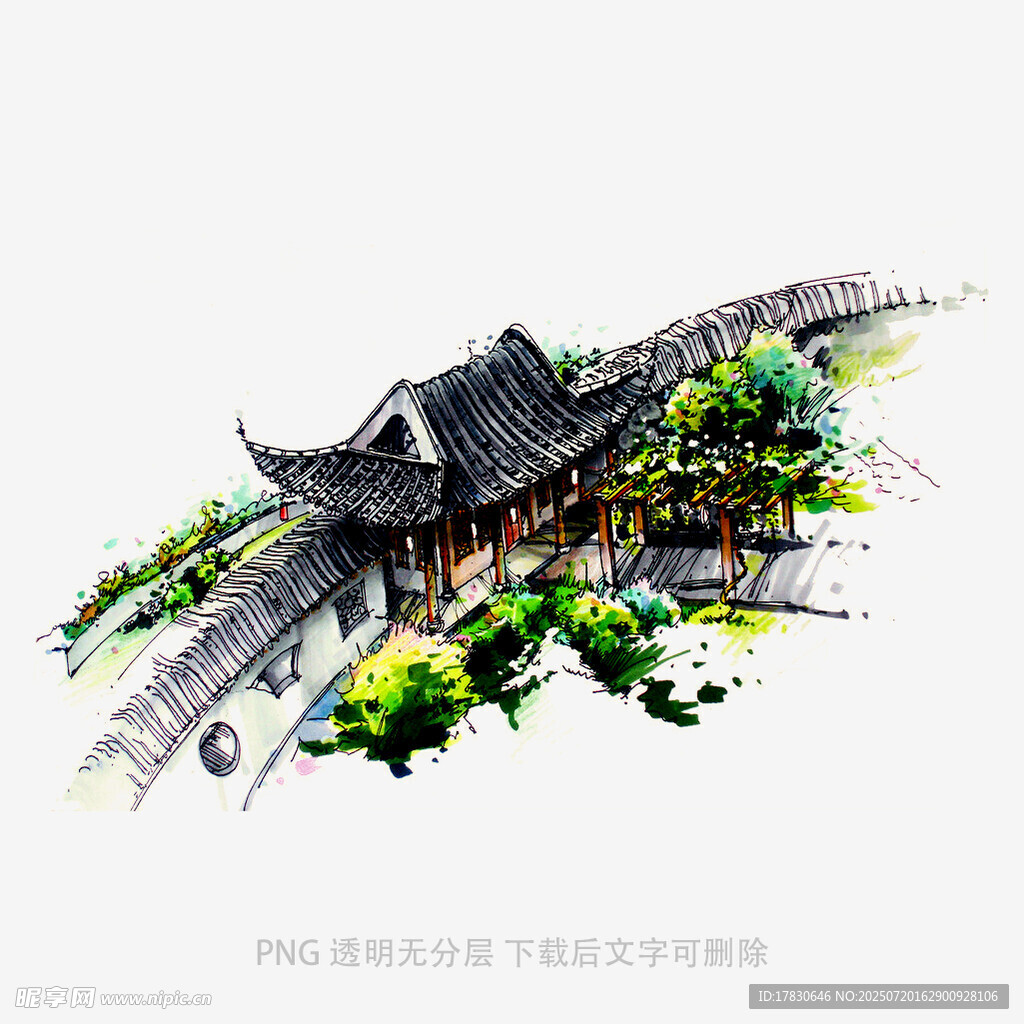 水墨风中式古建筑景观