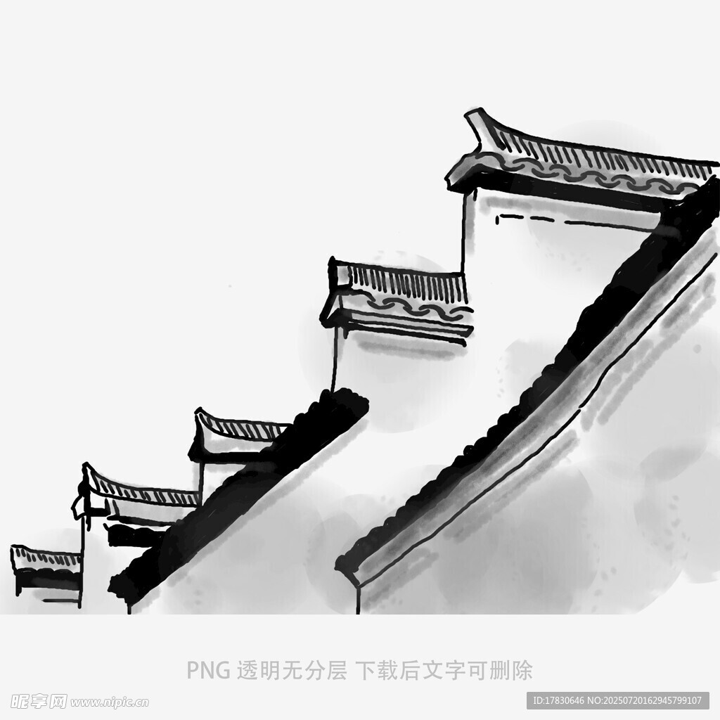 水墨风格中式屋顶建筑轮廓