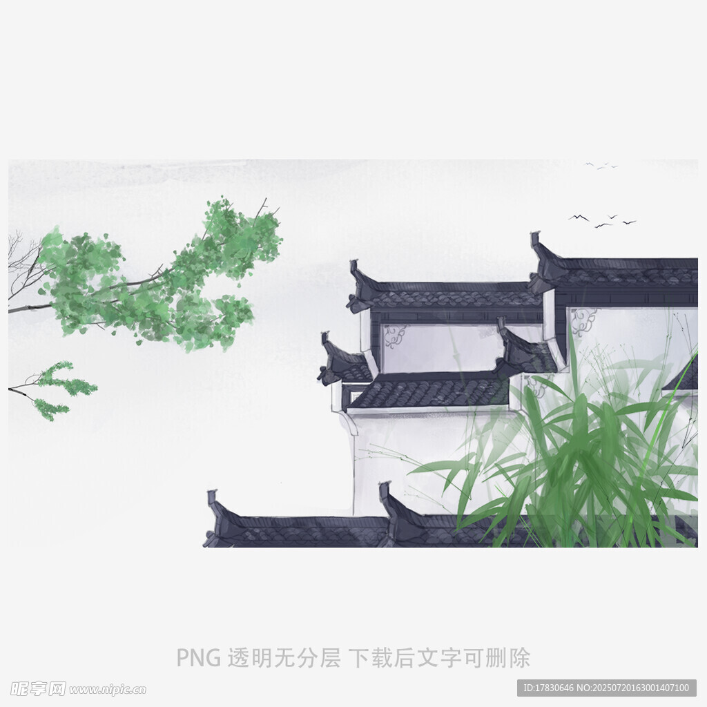 中式古建筑与绿植景观