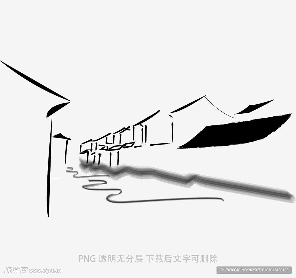 水墨风乡村小巷景致