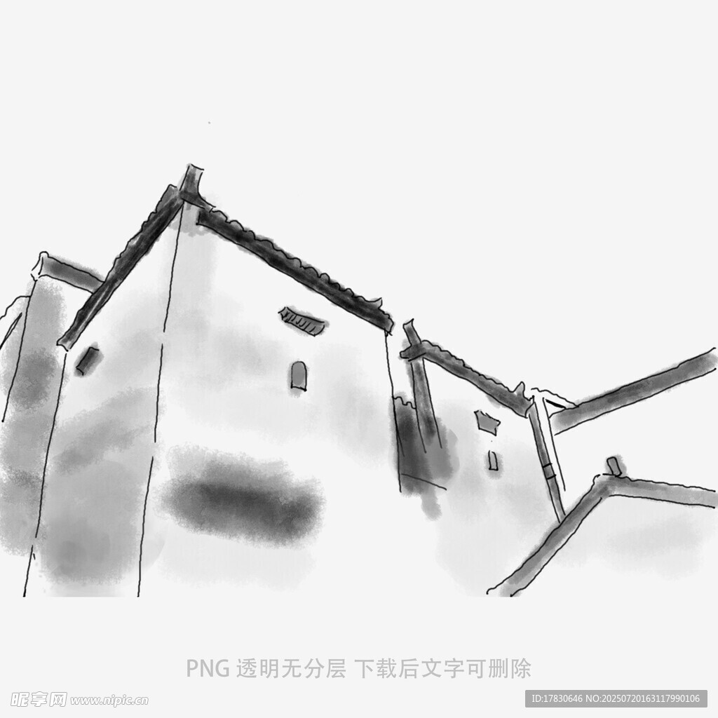 水墨风格建筑屋顶景象