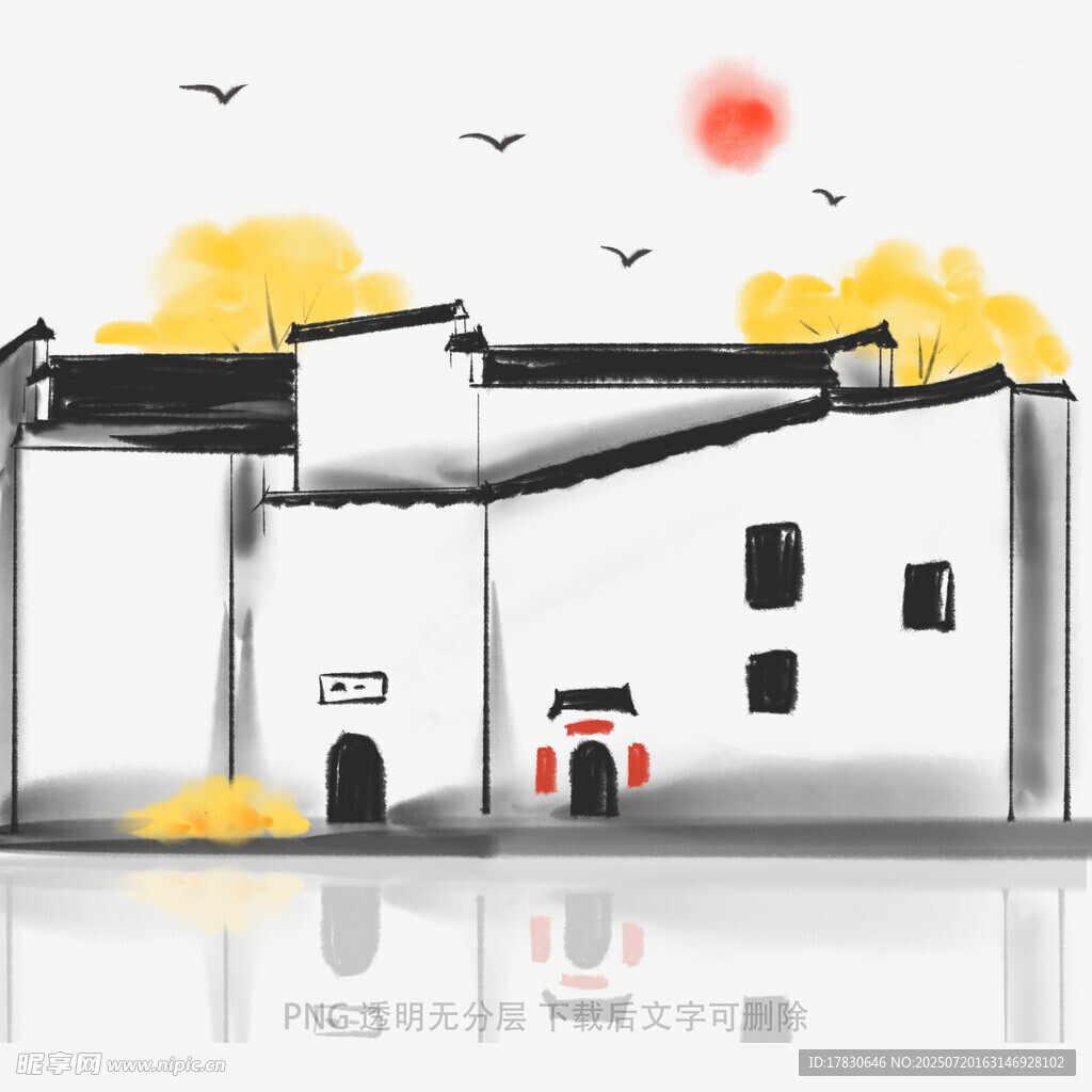 中式庭院夕阳景