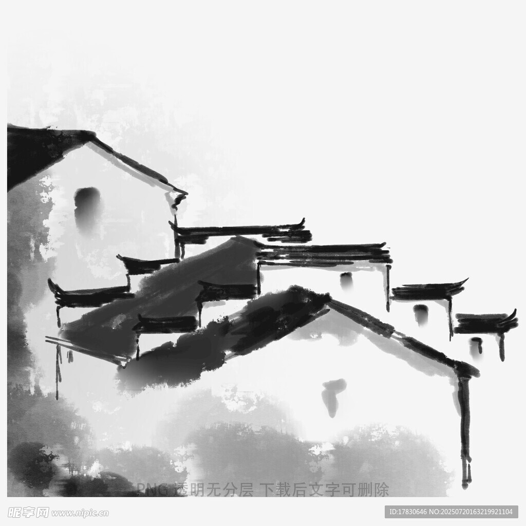 水墨风格徽派民居建筑