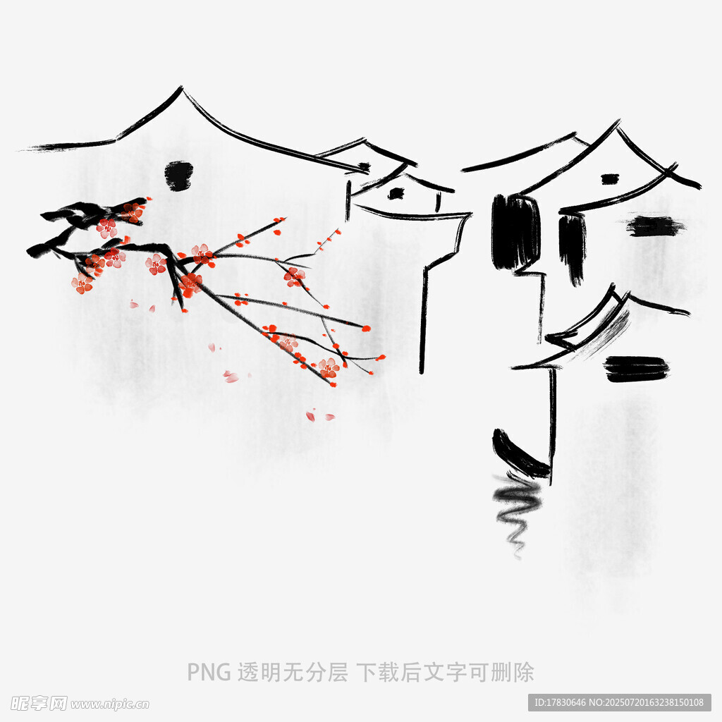水墨风中式建筑梅花景致