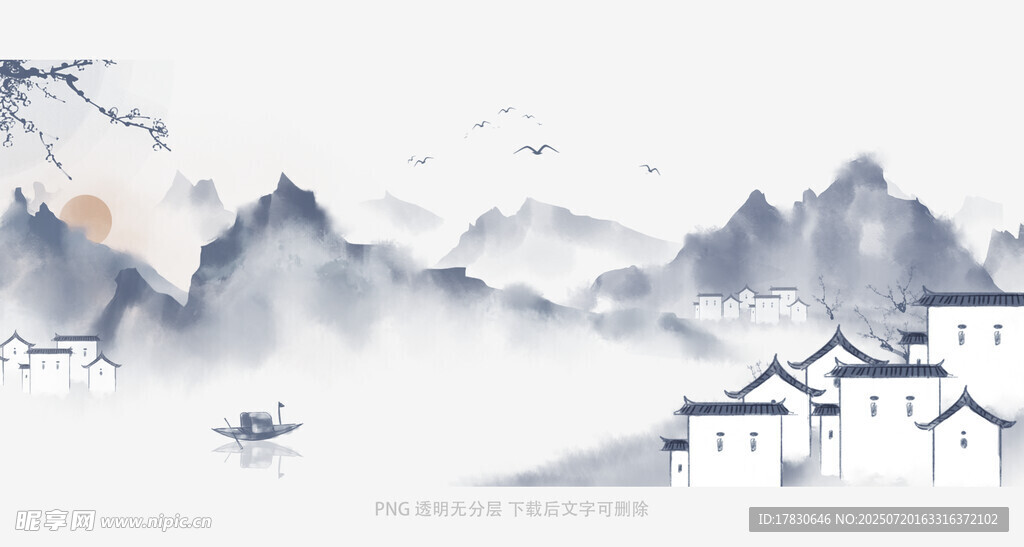 水墨山水间的静谧村落