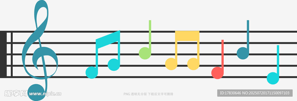多彩音符在五线谱上跳跃