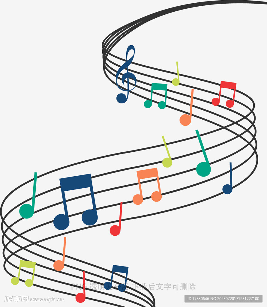 彩色音符环绕的音乐线条