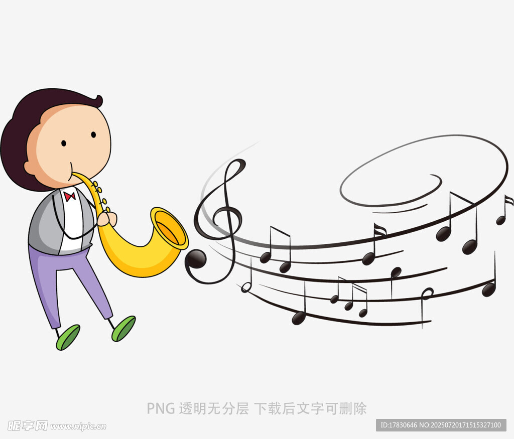 吹萨克斯的可爱卡通人物