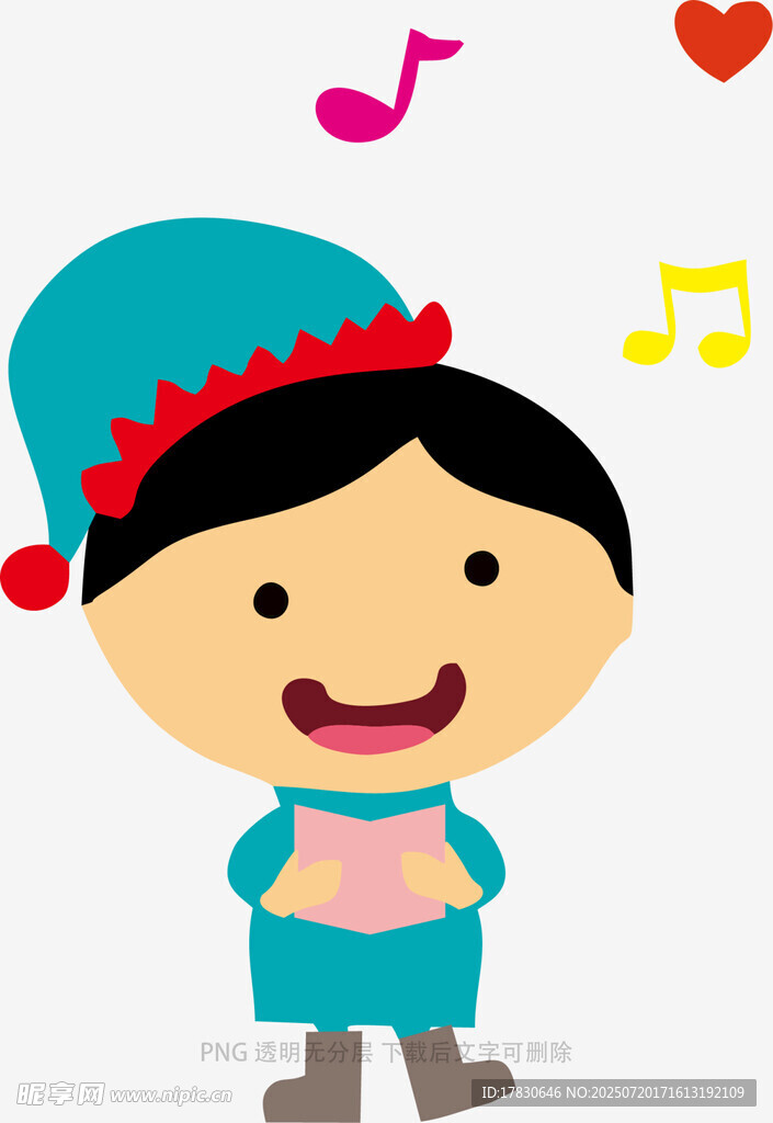 戴帽小孩开心唱歌