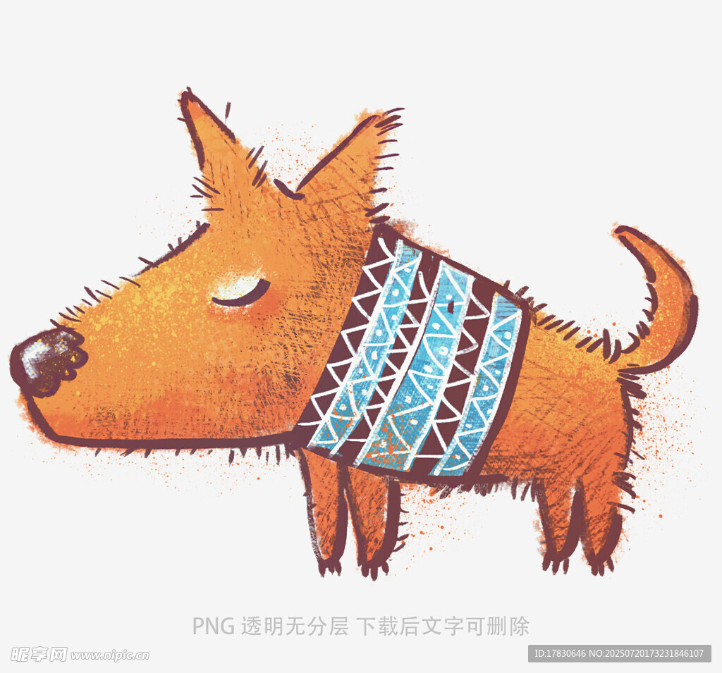 穿着花纹服饰的卡通小狗